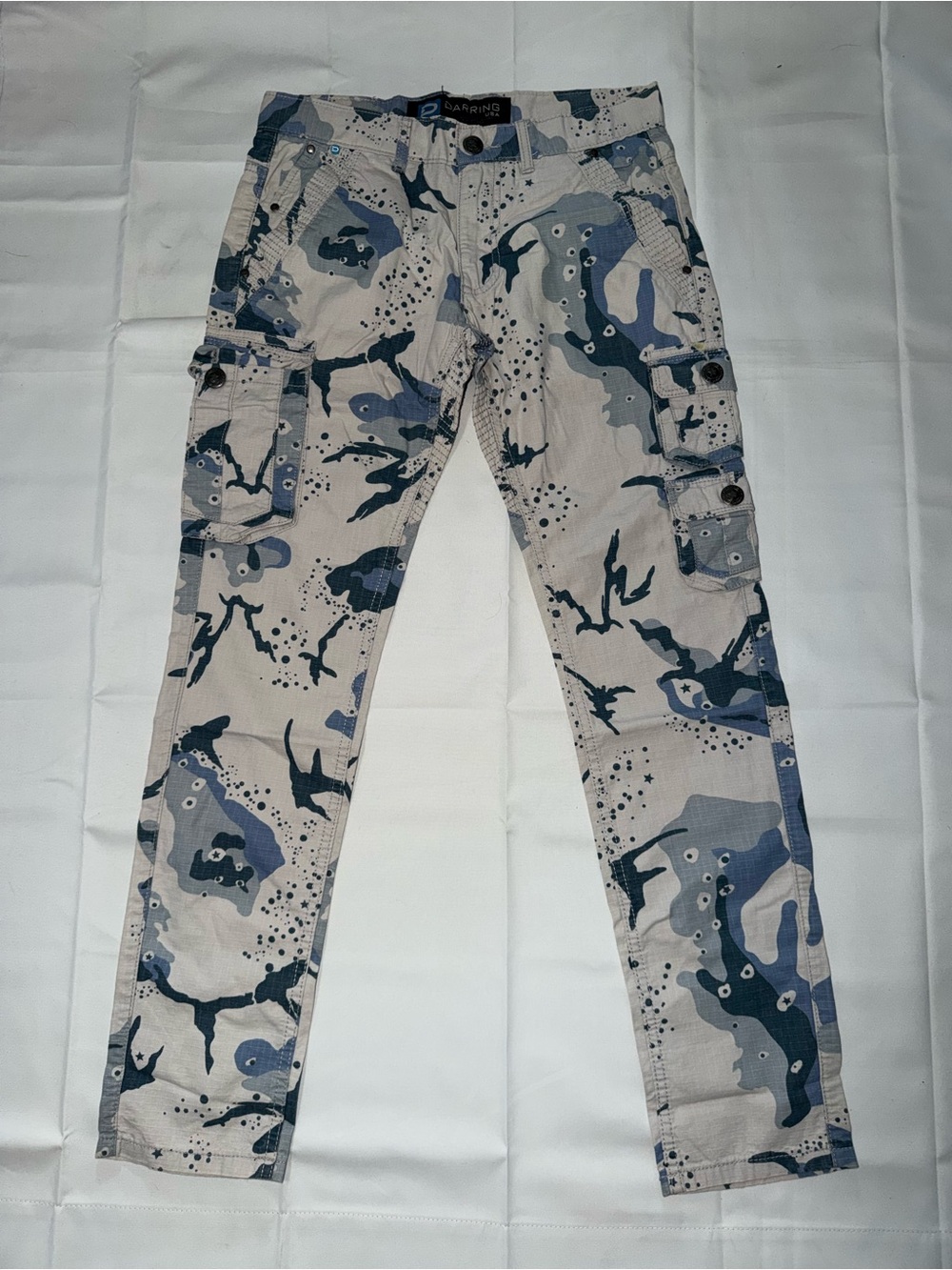 Men’s Skinny Cargo Jeans - Beige & Blue Camo